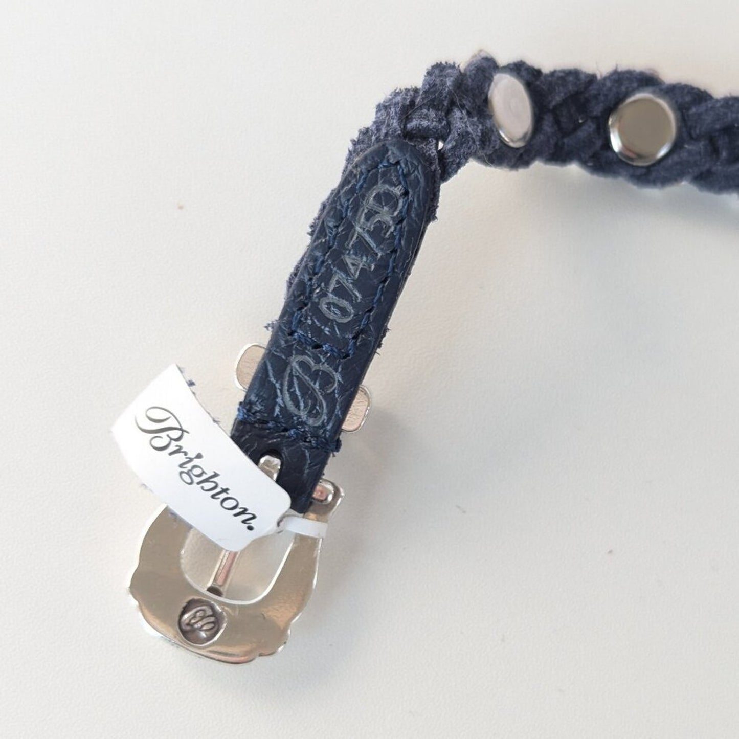 Brighton Navy Roped Heart Braid Bandit Leather Bracelet Adjustable Buckle NWT