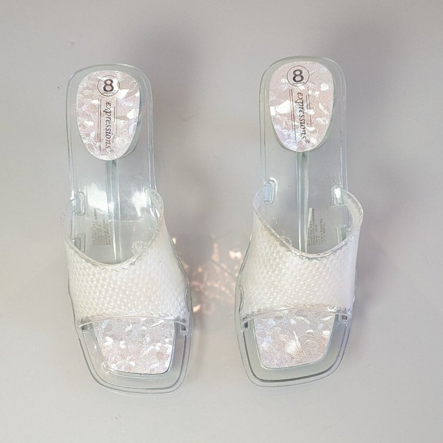 Vintage Expressions Y2K Clear Plastic Jelly Heels Slip On Sandal Wide Heel 8