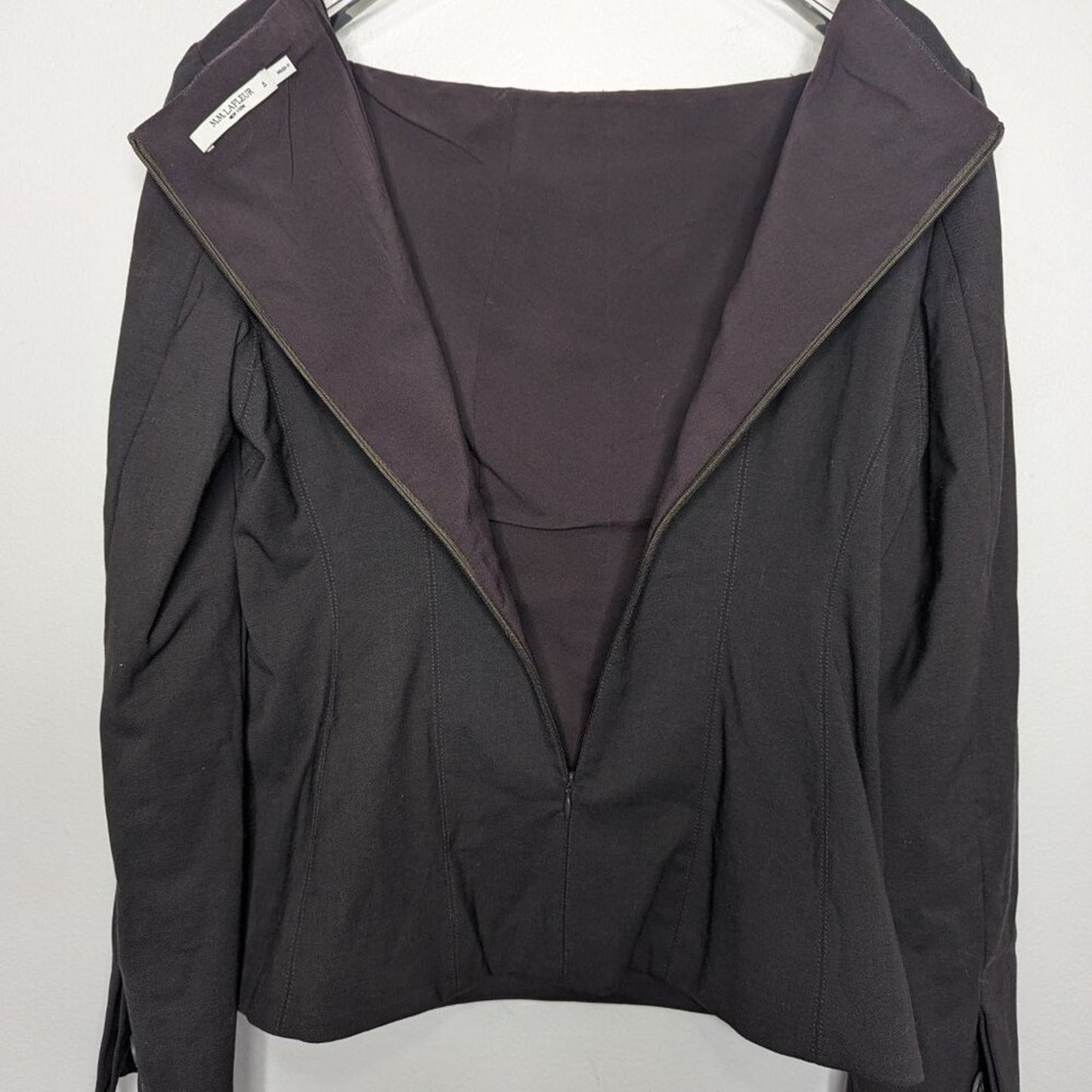 M.M. Lafleur Dark Gray The Rivka Top Washable Wool Twill Long Sleeve Square Neck