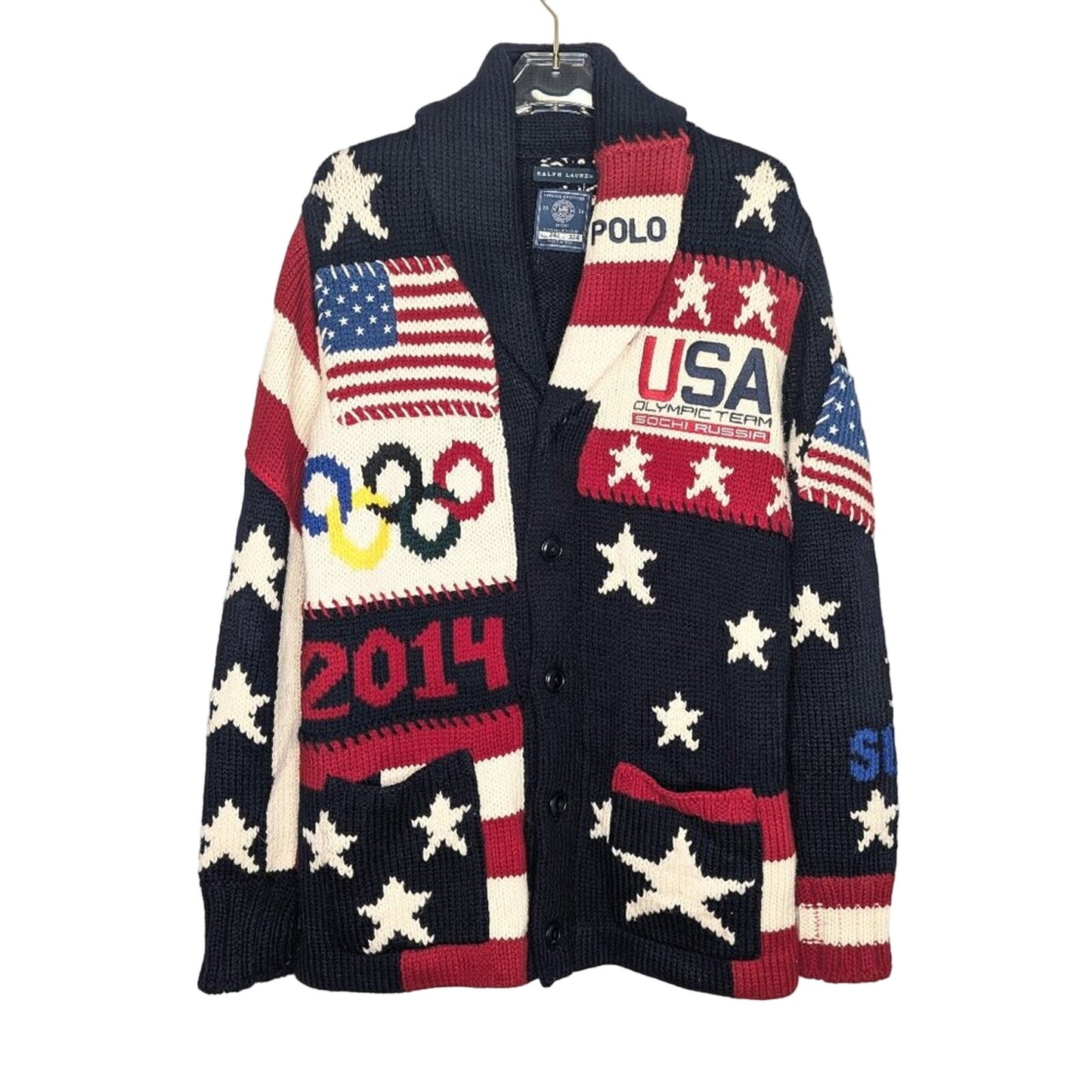 Ralph Lauren 2014 Sochi Winter Olympics Opening Ceremony Sweater Patchwork Stars