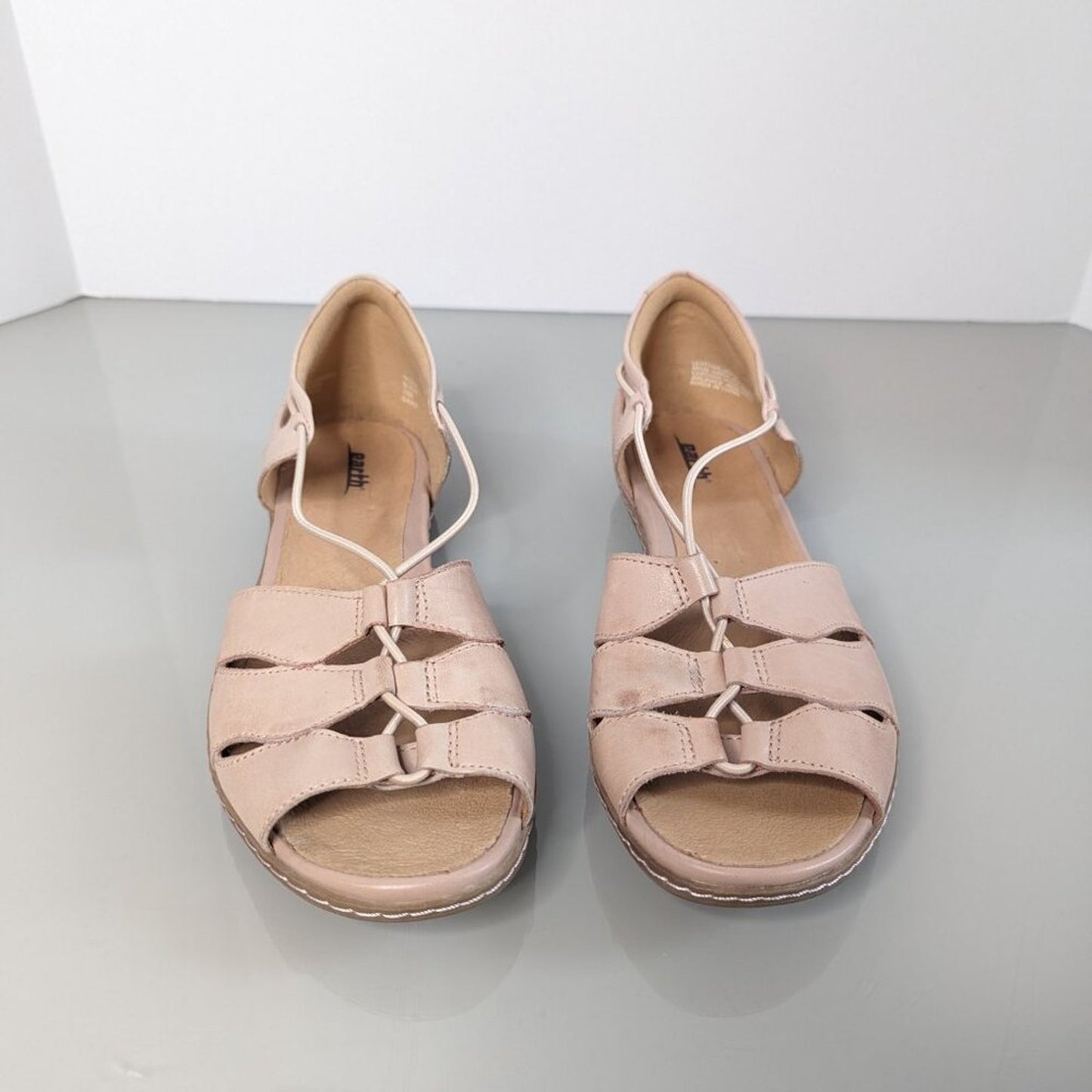 Earth Aloha Blush Pink Leather Open Toe Sandals Flat Strappy Slip On Size 10