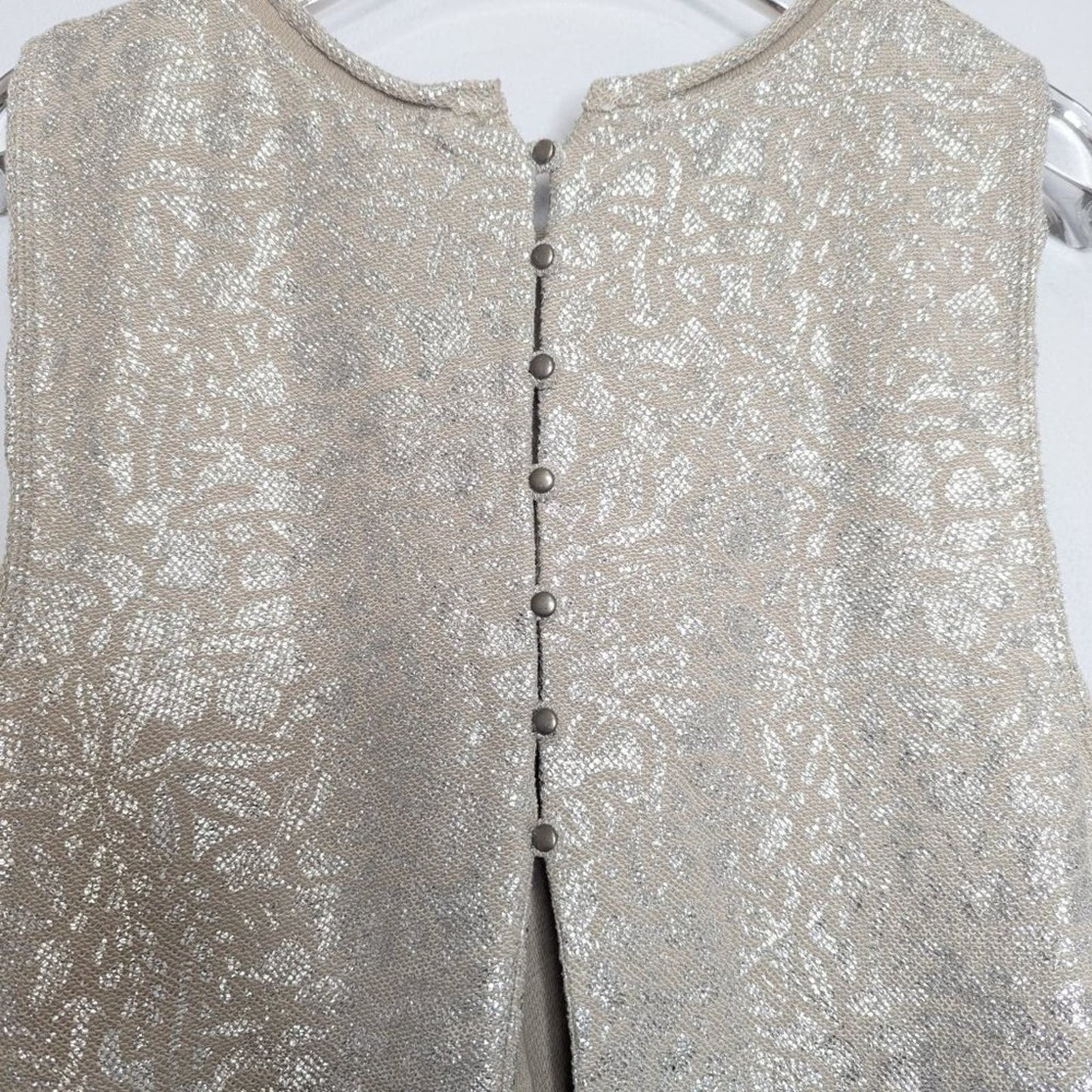 Free People Silver Metallic Sleeveless Cropped Tank Top Split Button Back Size S