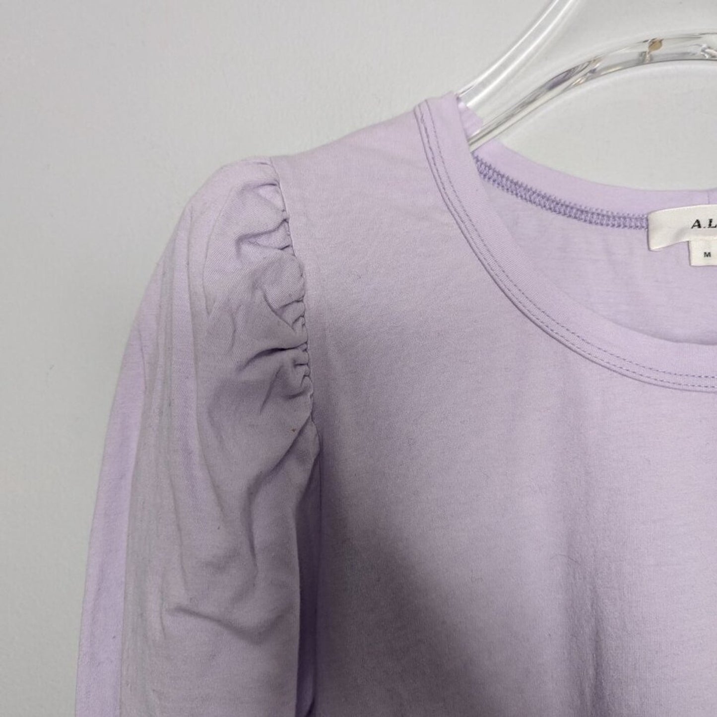 A.L.C. Lavender Karlie Puff Shoulder 3/4 Sleeve T-Shirt Crew Neck Cotton Size M