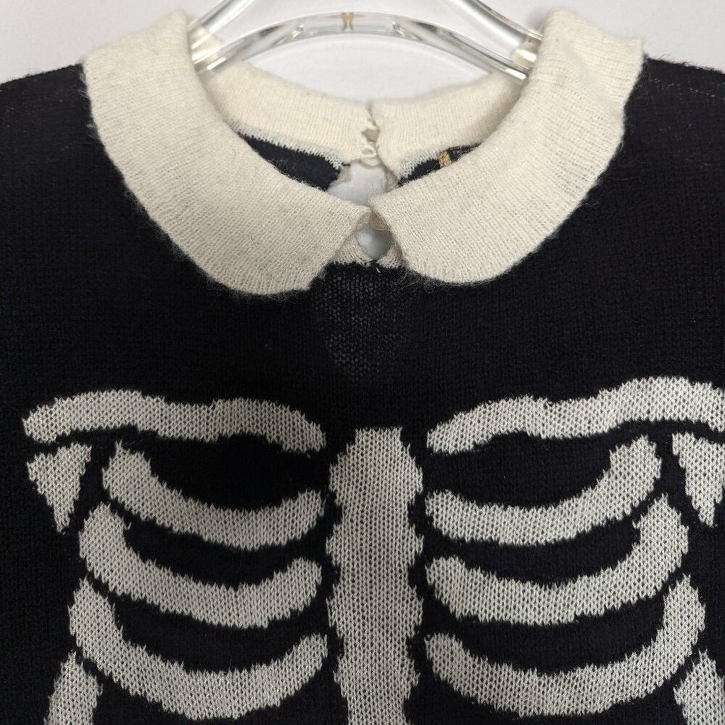 Wildfox Black Skeleton Sweater Short Sleeve Peter Pan Collar Pullover Size M