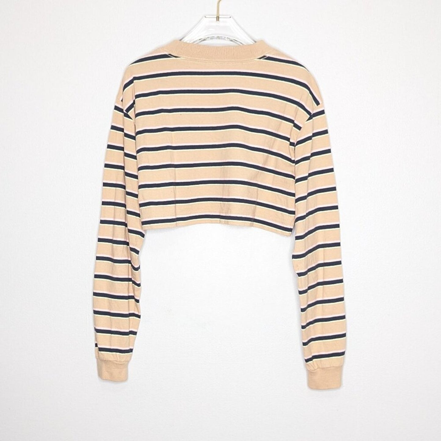 Aritzia TNA Ryer Cropped Stripe Long Sleeve Top Beige Pink Navy Blue Crewneck S