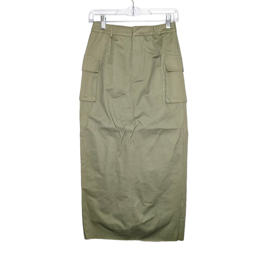 Beige Botany Army Green Cotton Cargo Midi Skirt Back Slit Pockets Size S