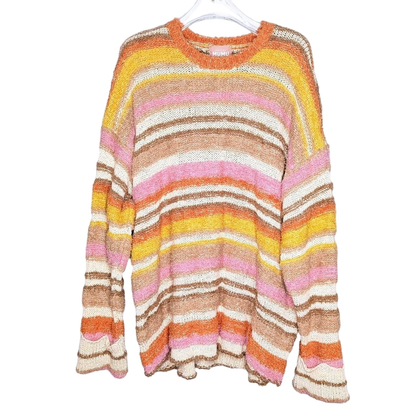 Show Me Your MuMu Sue Cuffed Sweater Orange Pink Striped Fuzzy Long Sleeve S