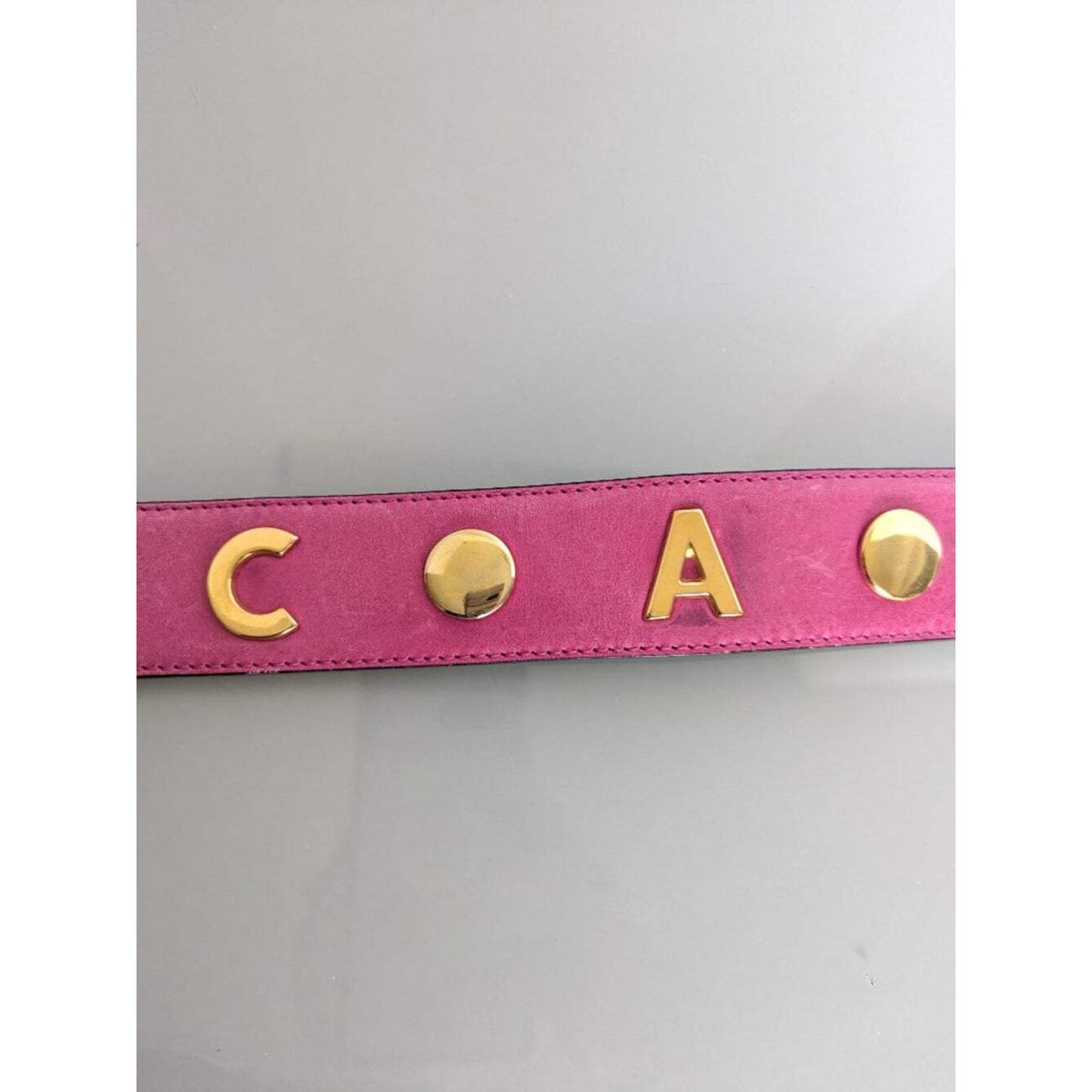 Escada Vintage Hot Pink Leather Belt Gold Tone Studded "Escada" Lettering