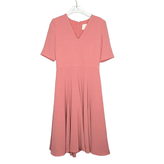 Gal Meets Glam Edith City Crepe Fit And Flare Midi Dress Blush Pink Short Sleeve