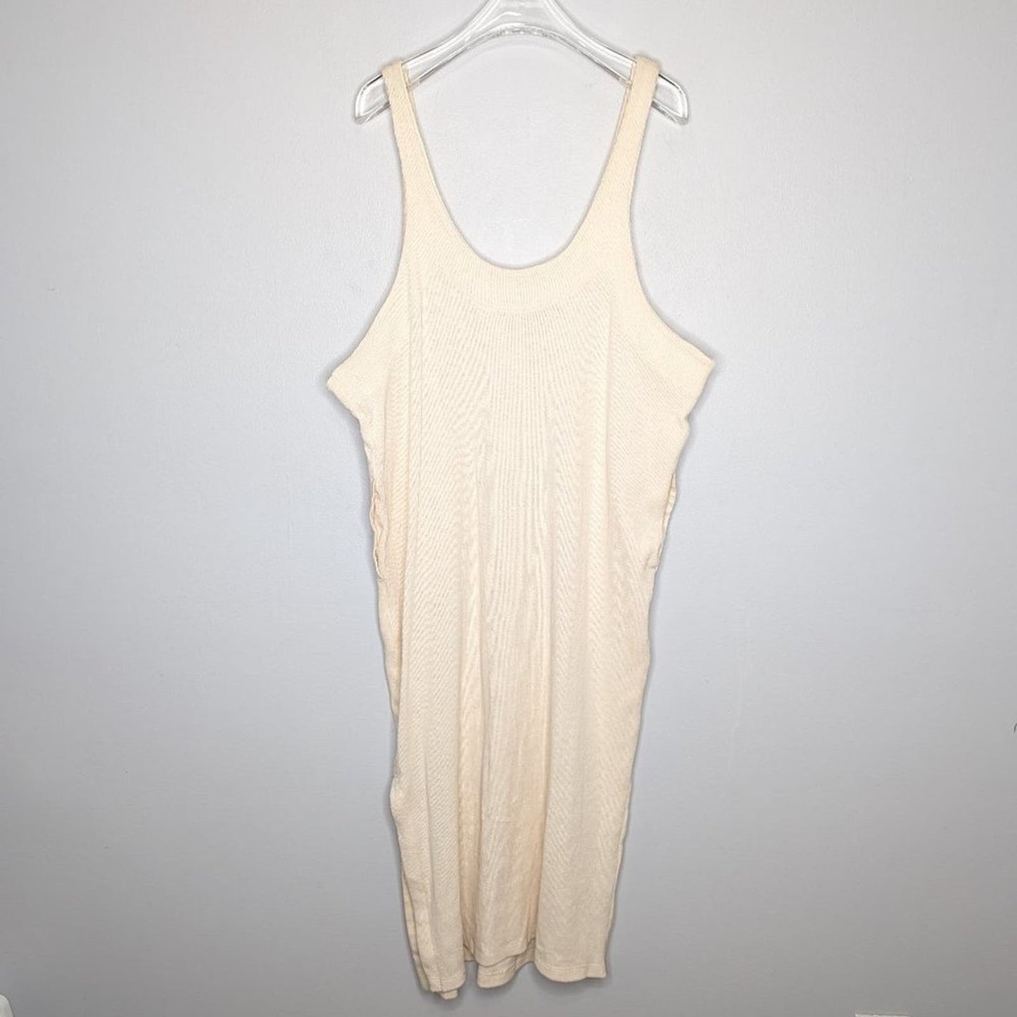 Free People Cream Be Happy Midi Dress Scoop Neck Sleeveless Pockets Size S