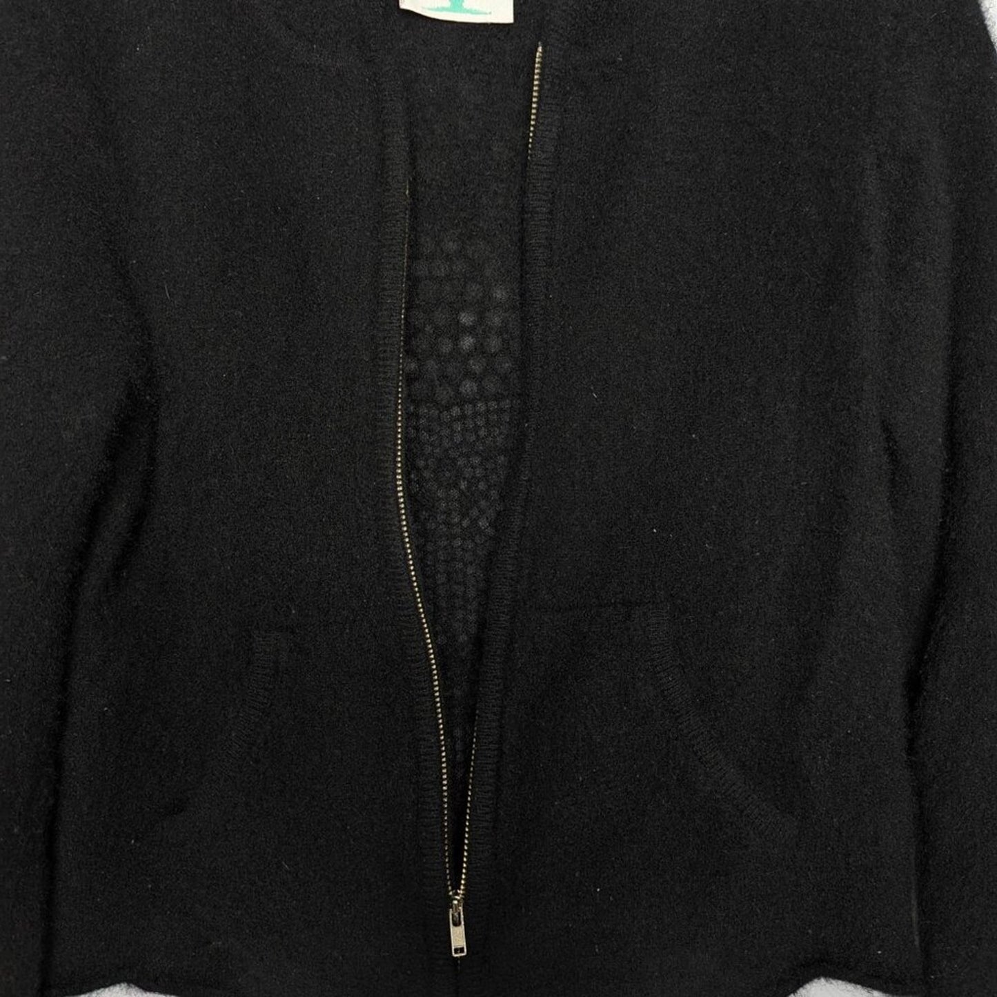 Cake Couture Black Long Sleeve Cashmere Zip Up Buddha Hoodie Rhinestone Studded