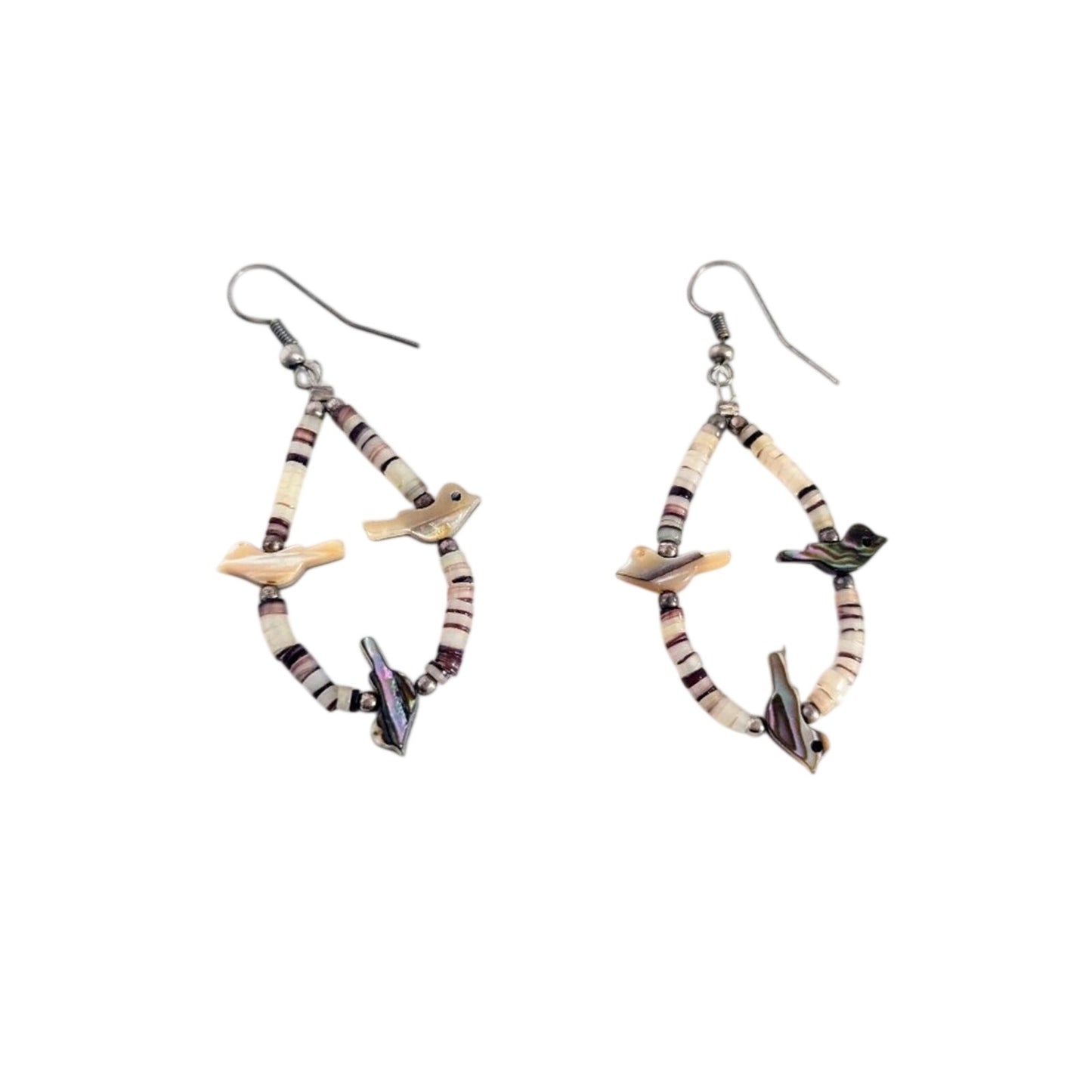 Vintage Zuni-Style Native American Fetish Dangle Earrings Carved Birds