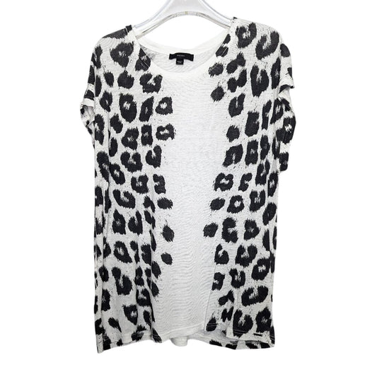 Diesel Black White Leopard Print Short Sleeve Linen Blend T- Shirt Short Sleeve