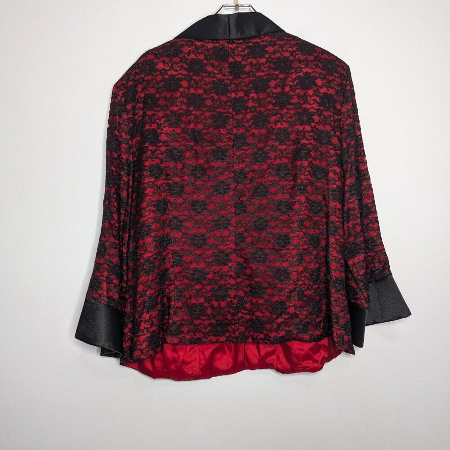 Vintage 90's JR Nites Red Black Lace Blazer Satin Trim Long Sleeve Goth Glam