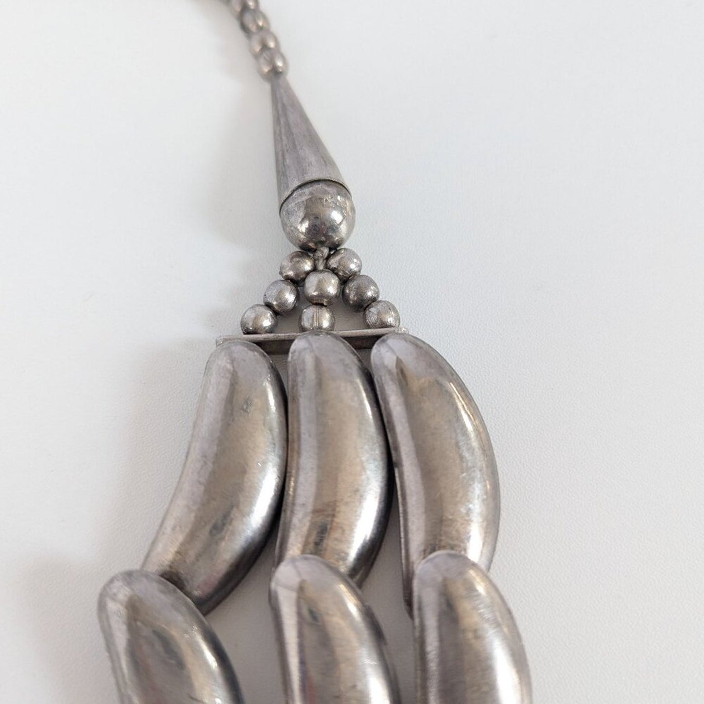 Vintage Statement Bib Necklace Triple Strand Silver-Tone Crescent Link