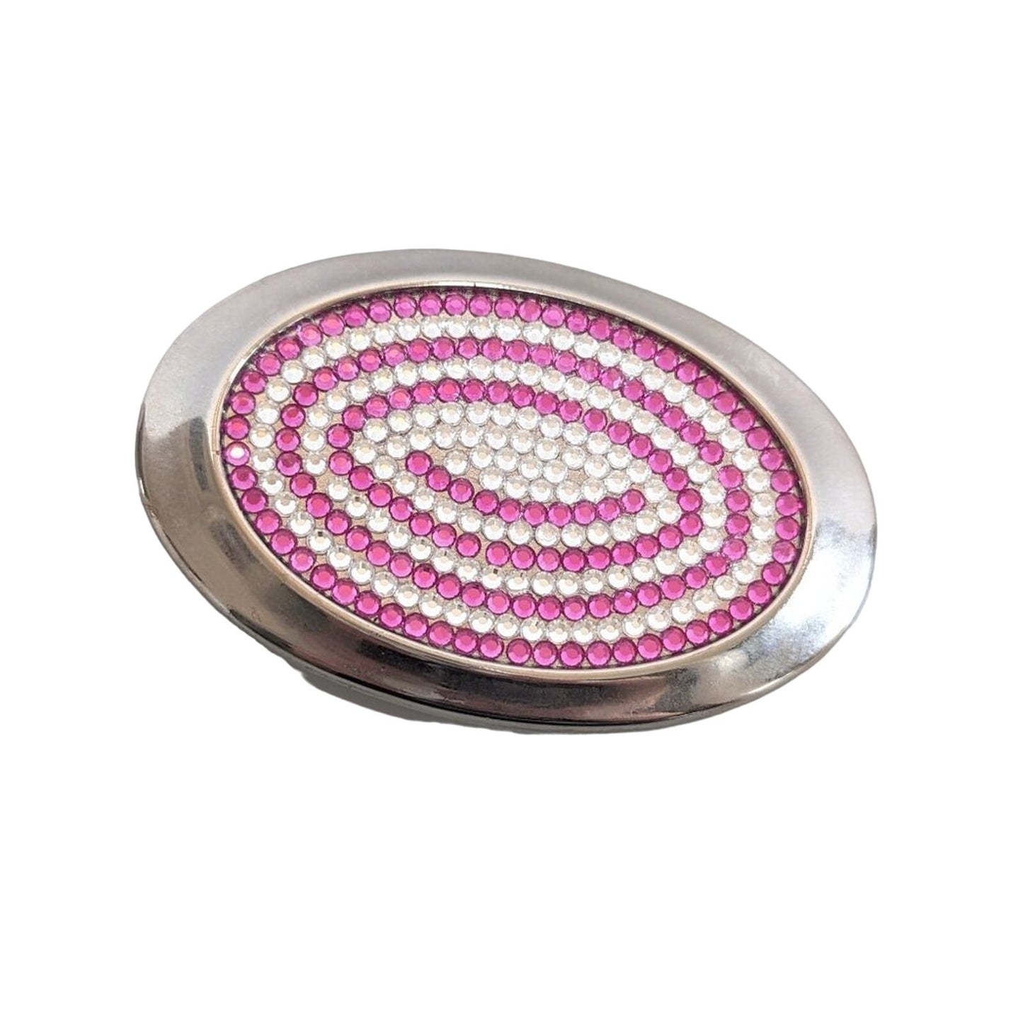 Y2K Pink Silver Crystal Stoned Interchangeable Belt Buckle Oval Chrome