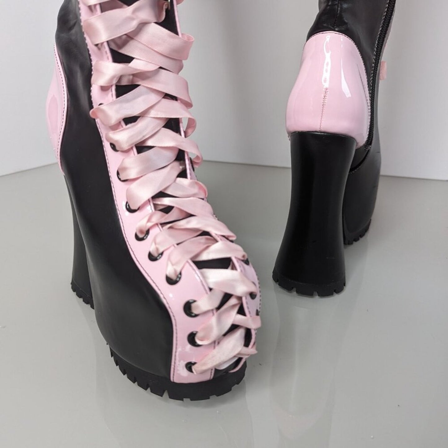 Dolls Kill Current Mood Black Pink Made For Walking Lace Up Platform Chunky Boot