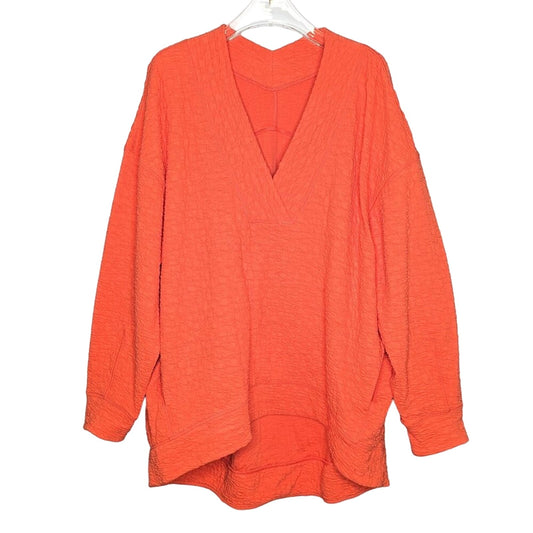 Lululemon Bright Orange Rippled V-Neck Pullover Long Sleeve Pocket Oversized Top