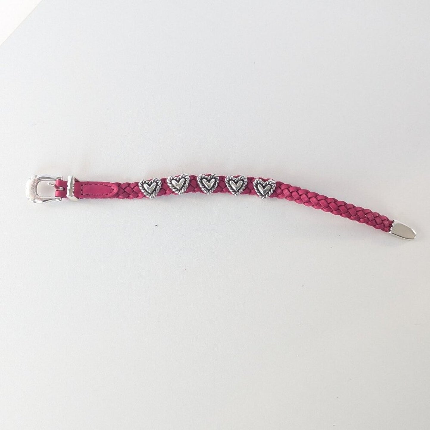 Brighton Pink Roped Heart Braid Bandit Leather Bracelet Adjustable Buckle