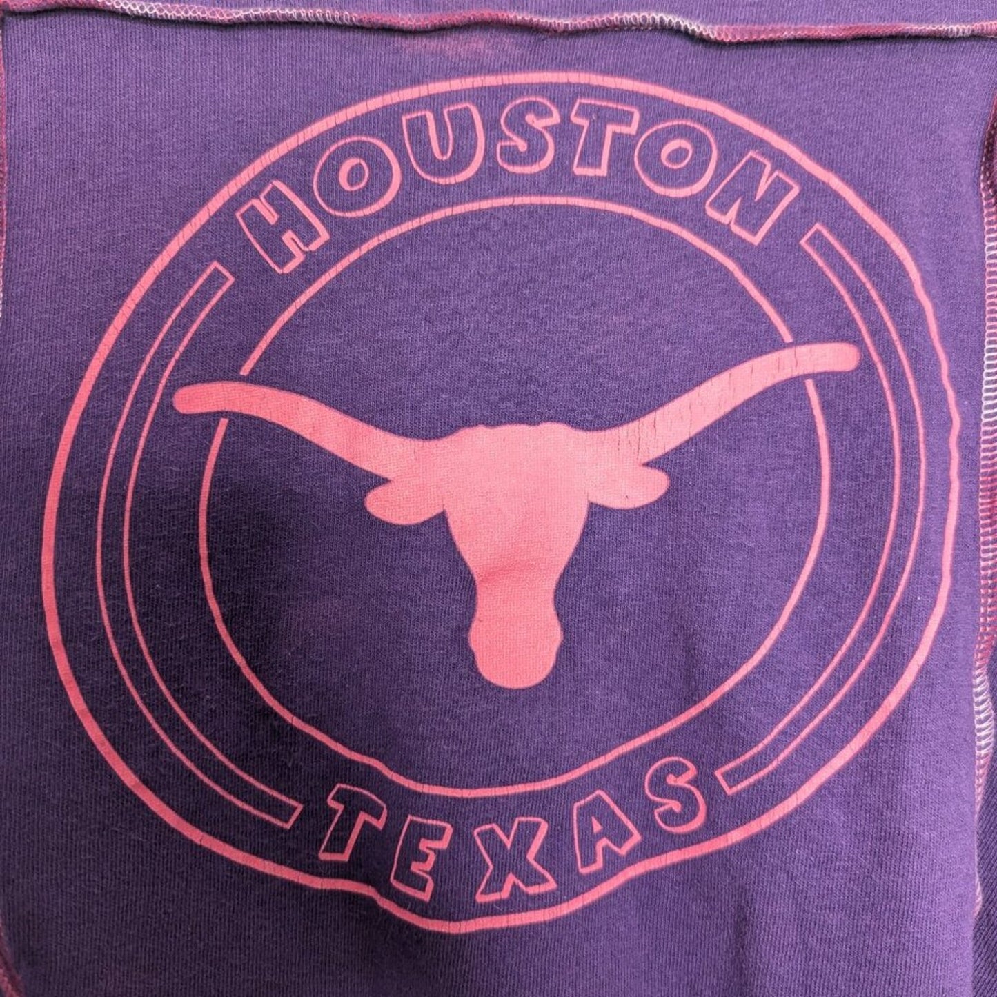 Vintage Upcycled Purple Short Sleeve Cropped Houston Texas T-Shirt Neon Pink