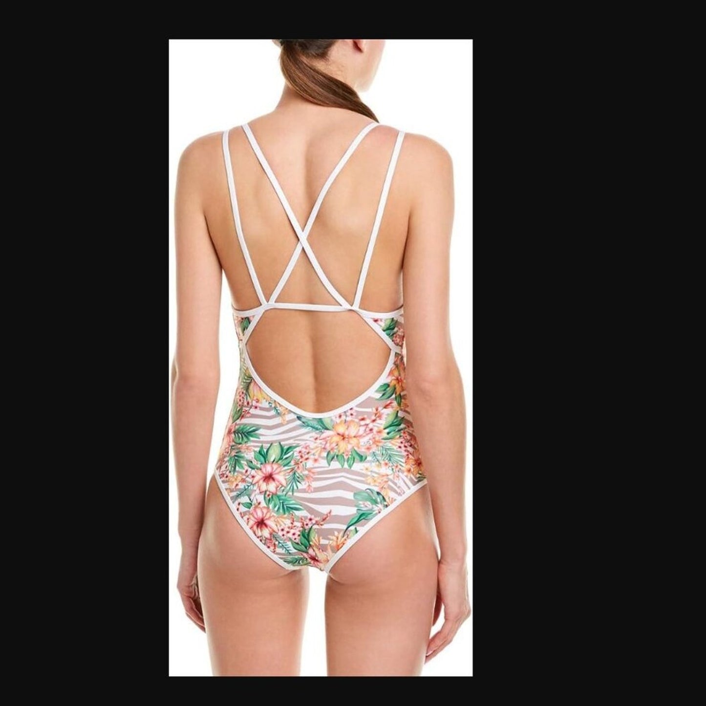 L Space Dakota One Piece Tropical Print Swimsuit Strappy V-Neck Open Back Beach