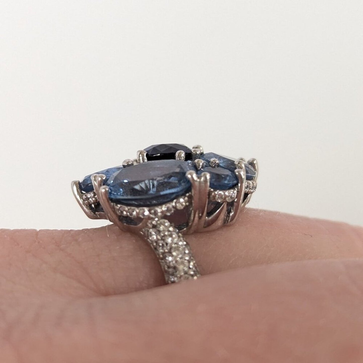 Jean Dousset Sterling Silver 925 Blue Topaz Flower Cocktail Ring Size 8