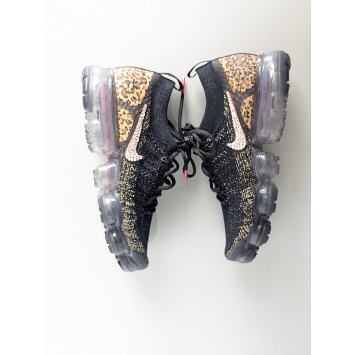 Nike Air VaporMax Flyknit 2 Black Cheetah Print Size 7.5 Custom Rhinestone Logo
