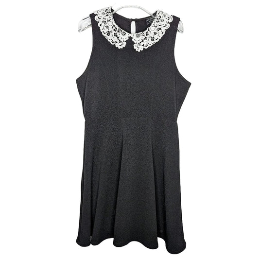 Midnight Hour Black Sleeveless Mini Dress White Lace Peter Pan Collar Size L