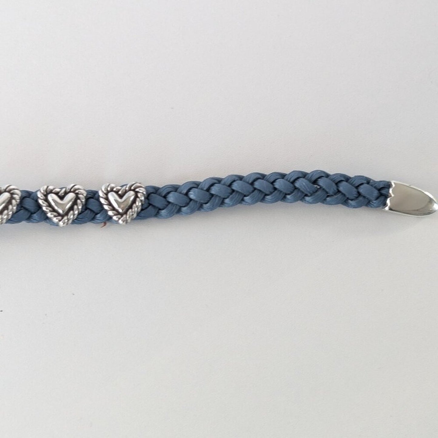 Brighton Blue Roped Heart Braid Bandit Leather Bracelet Adjustable Buckle NWT