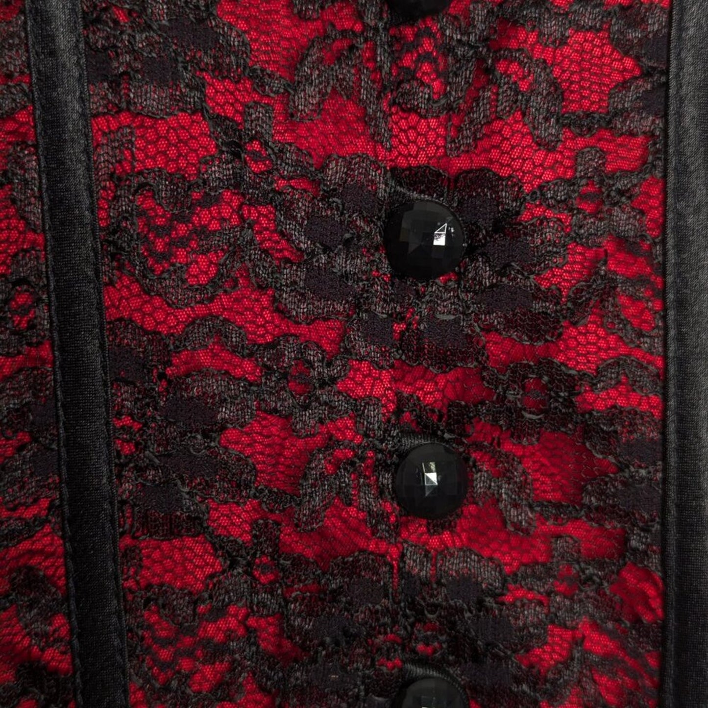 Vintage 90's JR Nites Red Black Lace Blazer Satin Trim Long Sleeve Goth Glam