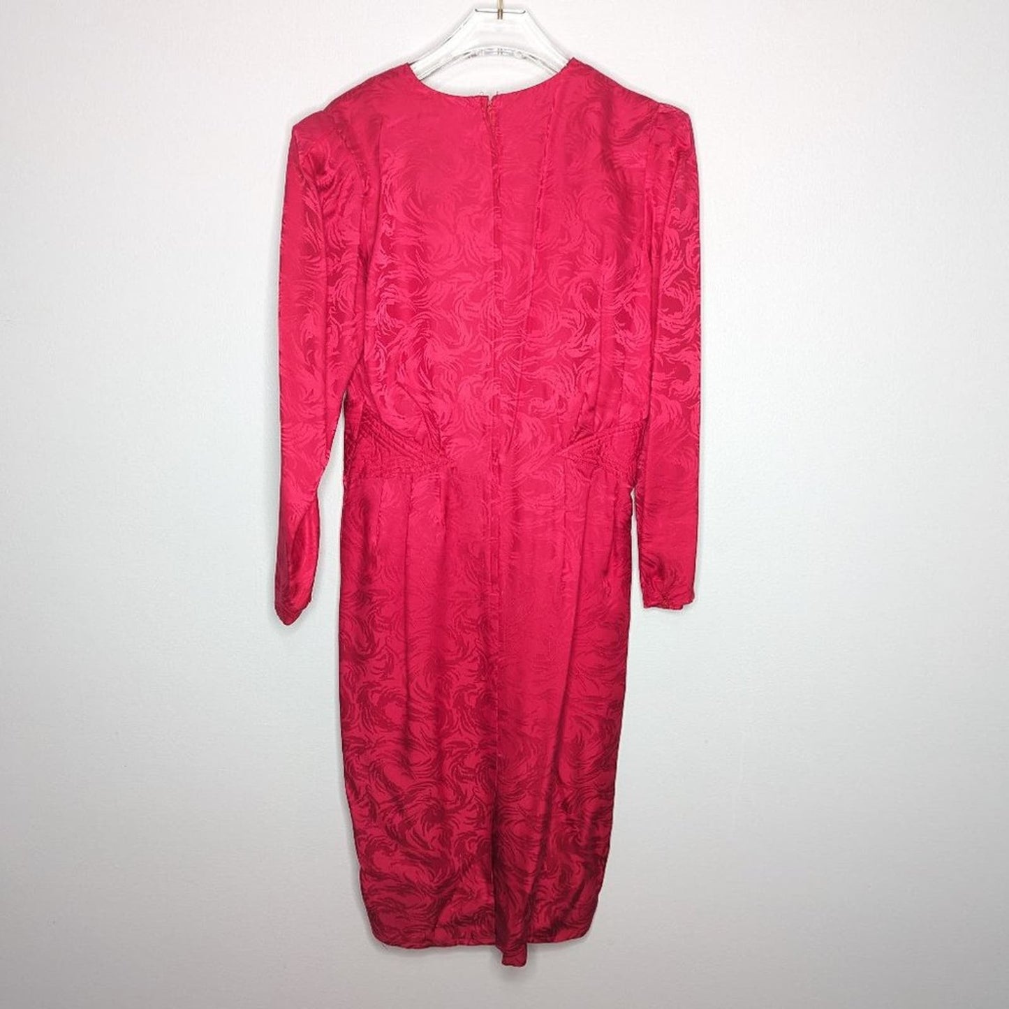 Vintage PA Boutique Raspberry Pink Silk Long Sleeve Sheath Dress Swirl Pattern