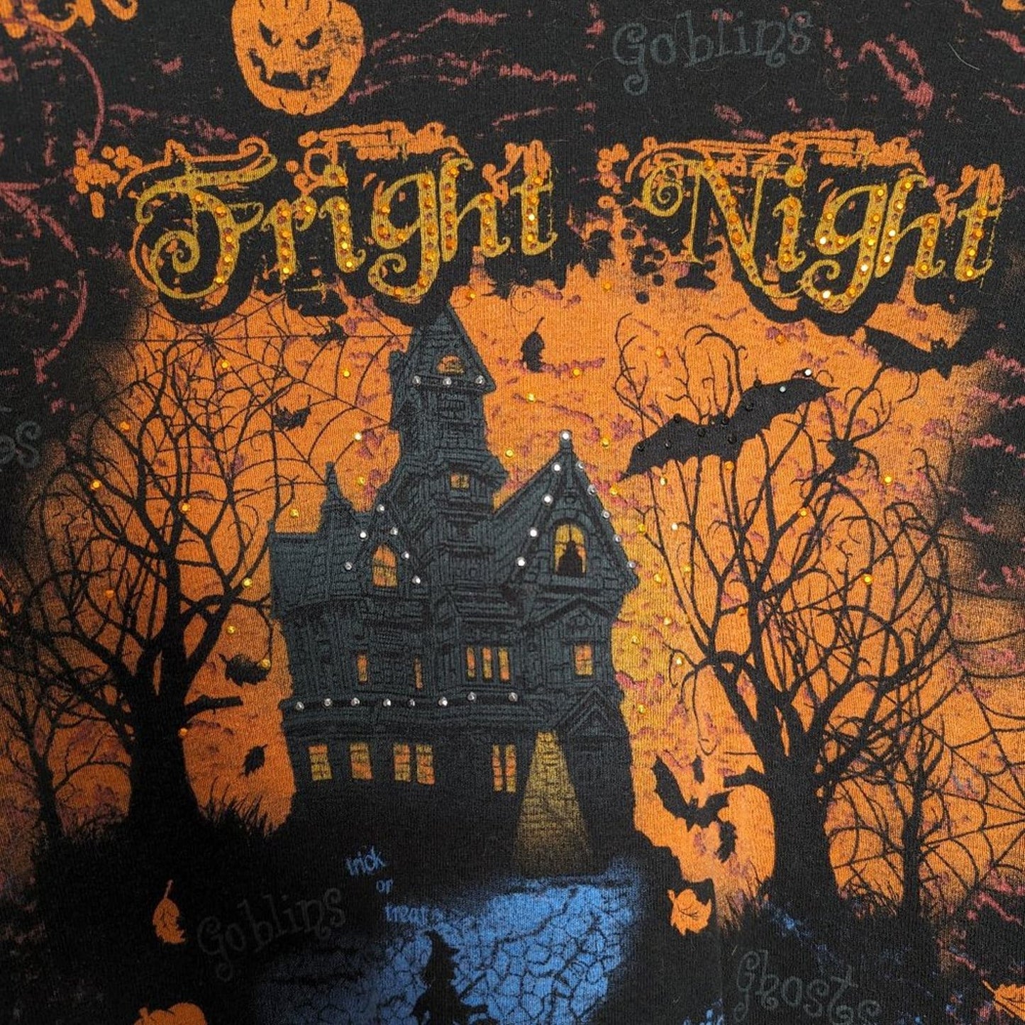 Vintage Studio Collection Black Fright Night Graphic Print T-Shirt Halloween Y2K