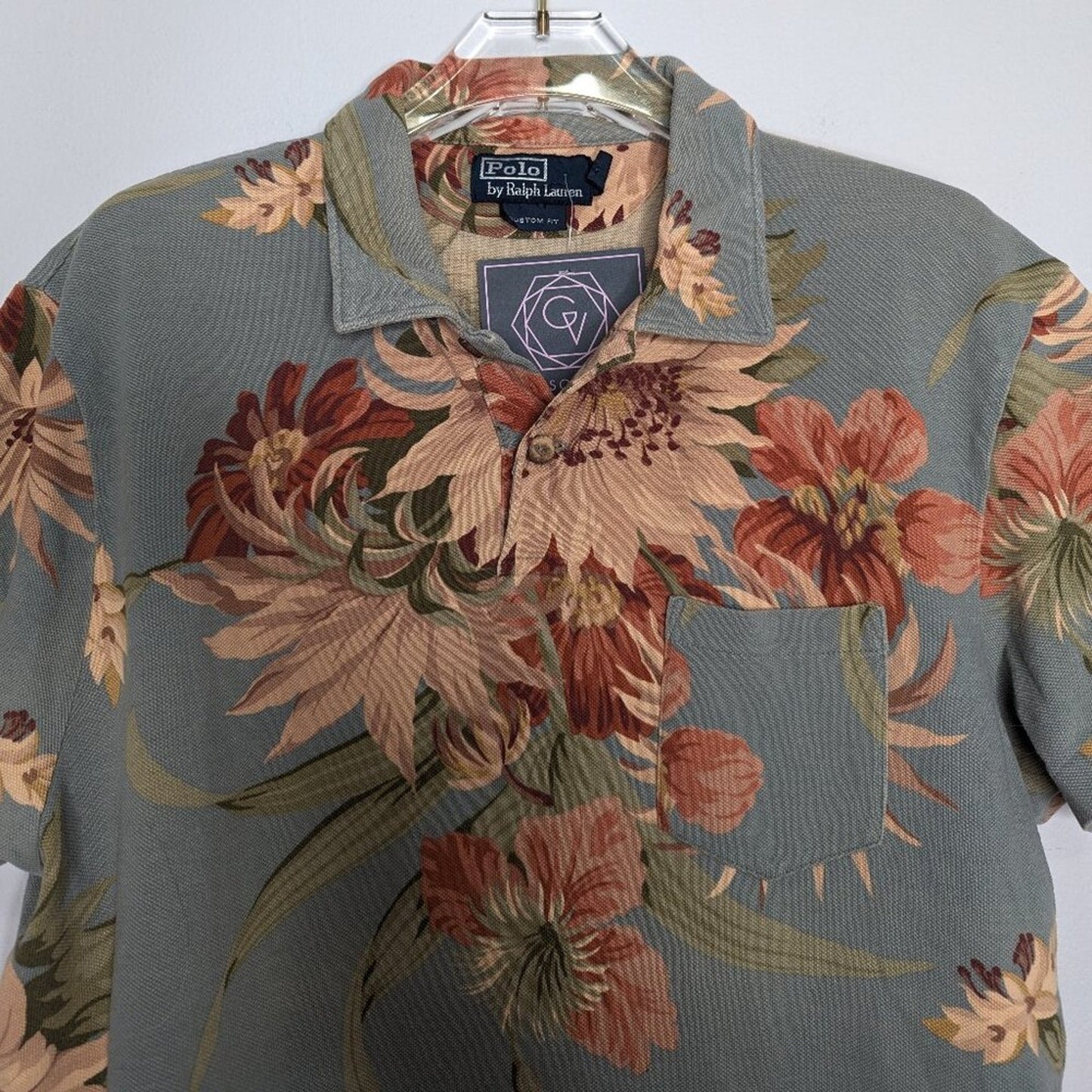 Polo Ralph Lauren Blue Tropical Floral Print Polo Shirt 2011 Short Sleeve L