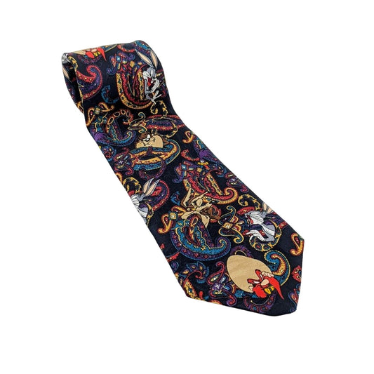 Looney Tunes Mania Vintage 1993 Paisley Bugs Bunny Marvin The Martian Taz Tie