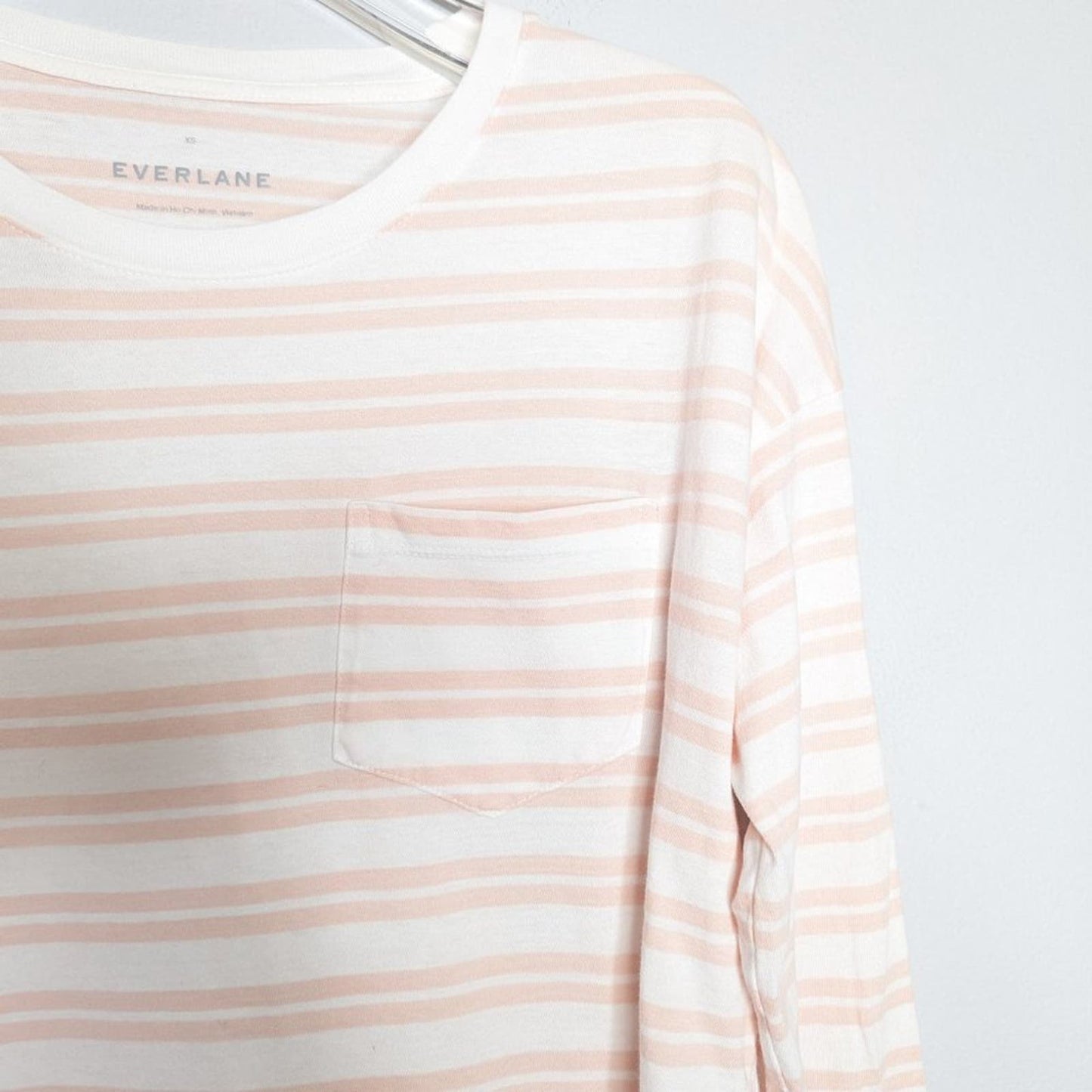 Everlane White Pink Striped Boxy Cut Long Sleeve T-Shirt Crewneck Size XS