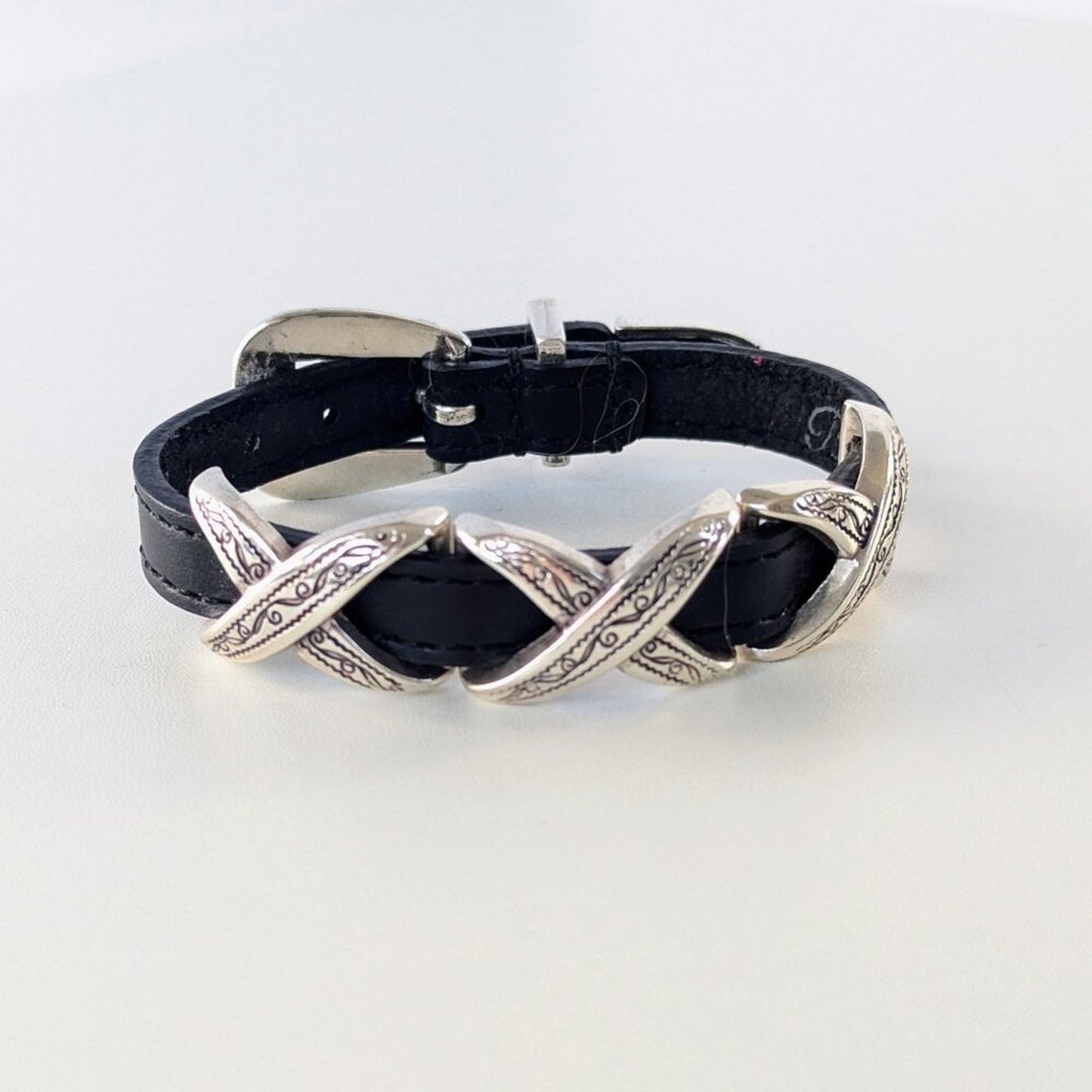 Brighton Black Kriss Kross Etched Bandit Bracelet Leather Adjustable Buckle