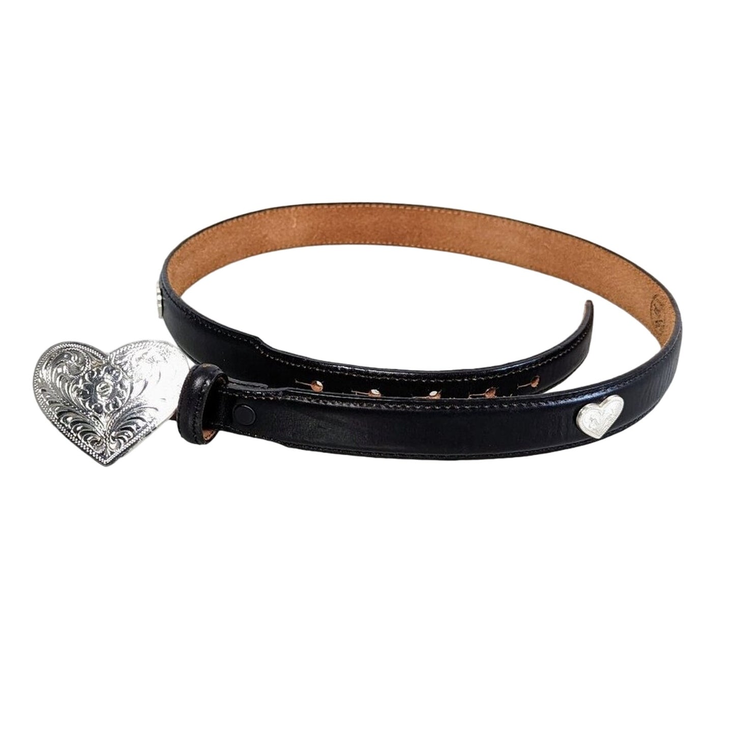 Silver Creek Classics Black Leather Belt Silver Heart Shaped Studs Belt Buckle