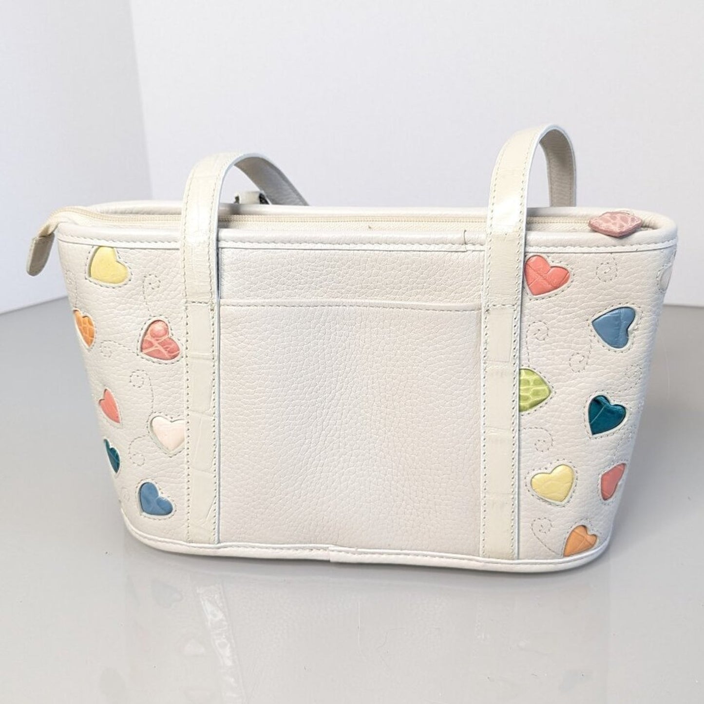 Brighton Ivory Fresca Colorful Hearts Shoulder Bag Pebbled Leather Pastel Hearts