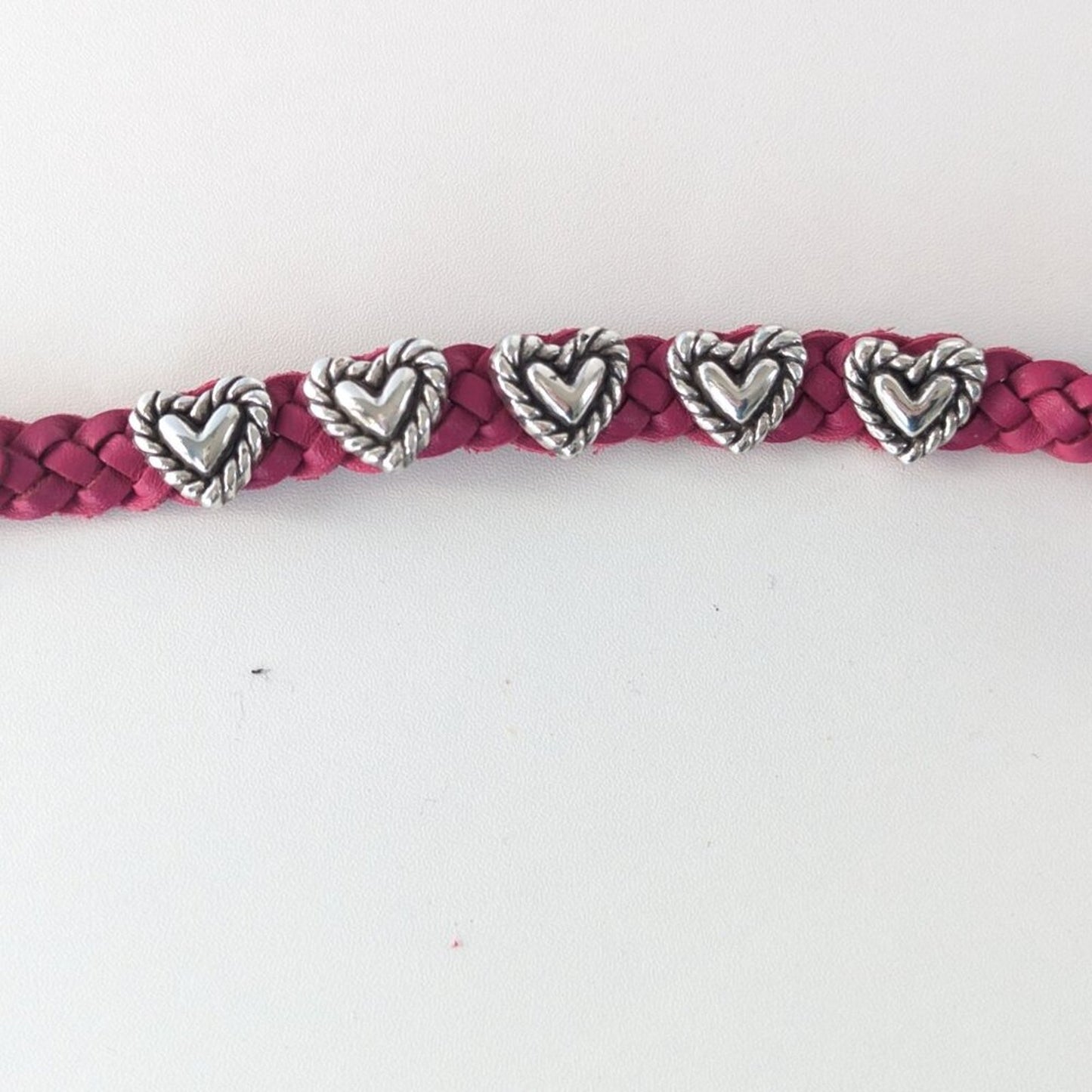 Brighton Pink Roped Heart Braid Bandit Leather Bracelet Adjustable Buckle