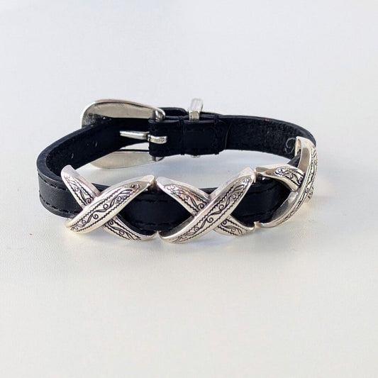 Brighton Black Kriss Kross Etched Bandit Bracelet Leather Adjustable Buckle