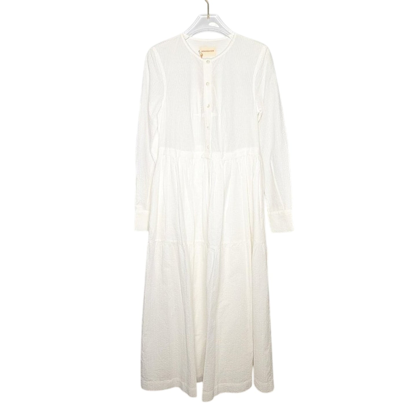 &Daughter White Vivian Tiered Striped Cotton Button Maxi Dress Long Sleeve 8 NWT