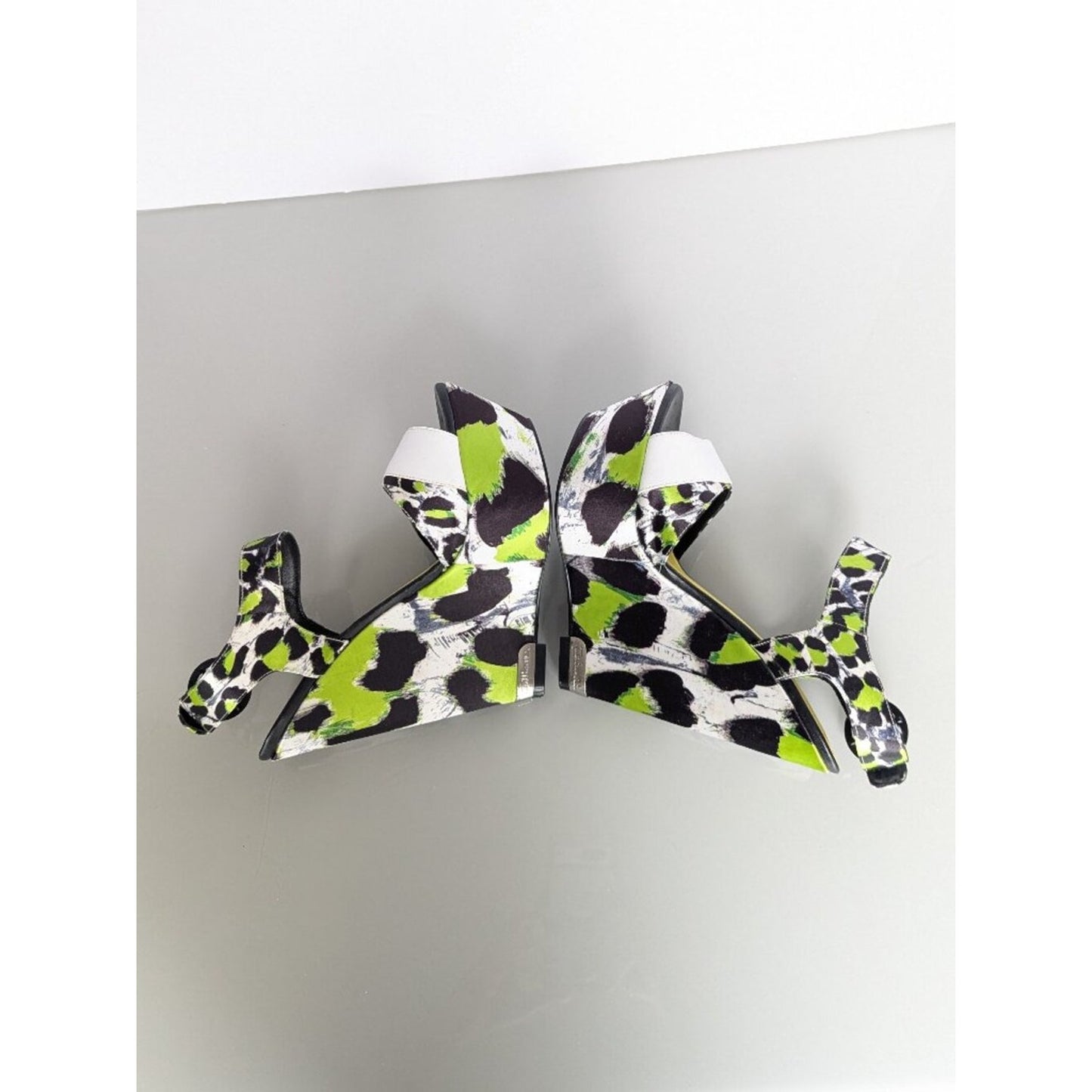 Just Cavalli Y2K Neon Black White Animal Print Open Toe Wedge Heels Size 38