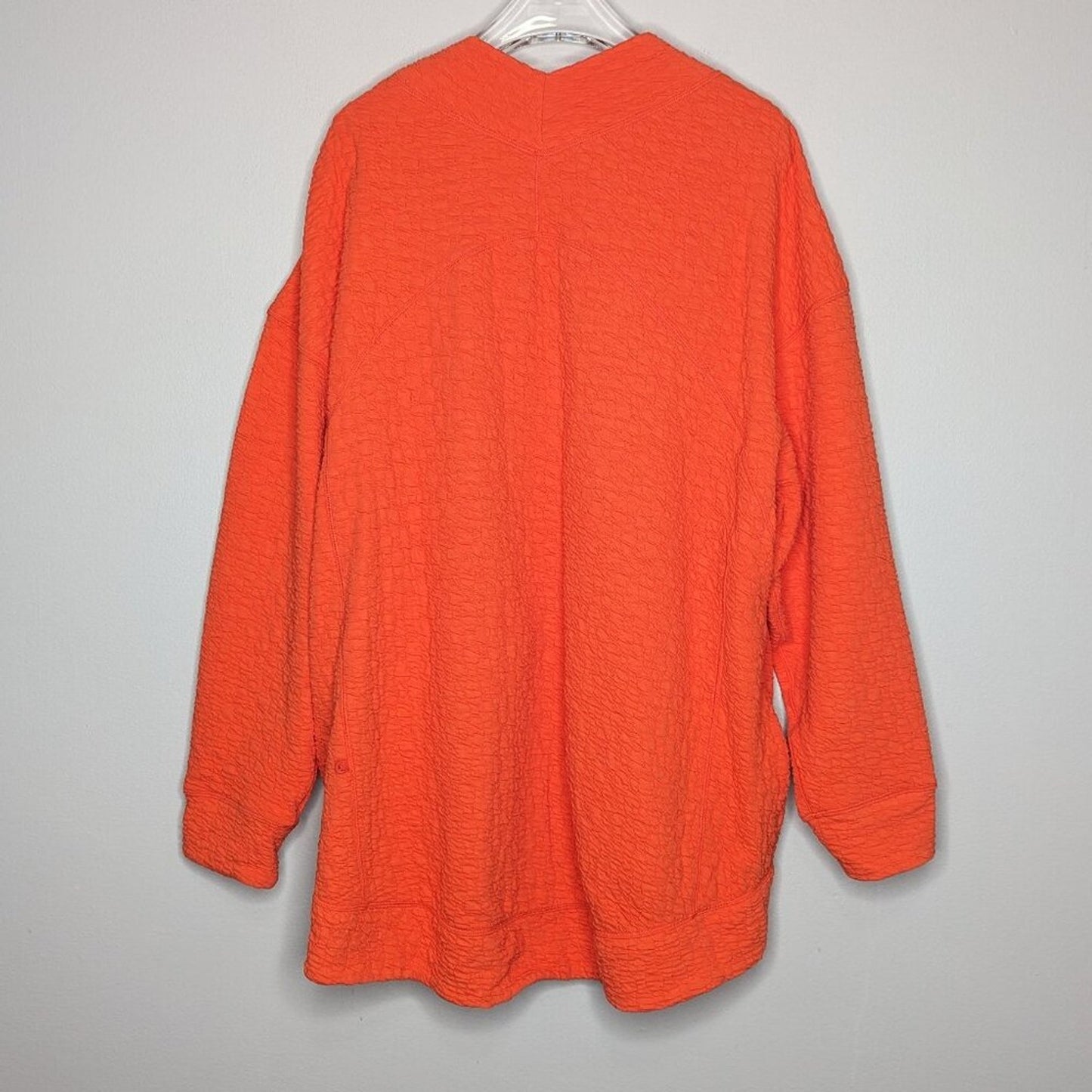 Lululemon Bright Orange Rippled V-Neck Pullover Long Sleeve Pocket Oversized Top