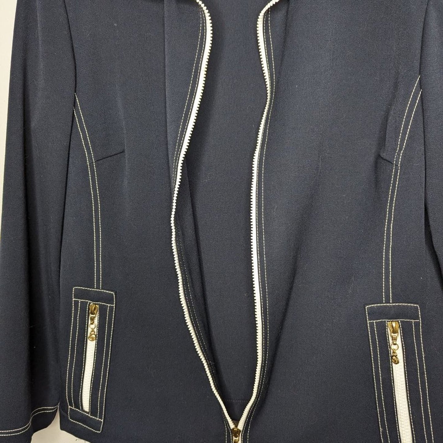 St. John Sport Vintage Navy Blue Long Sleeve Full Zip Jacket Nautical Preppy