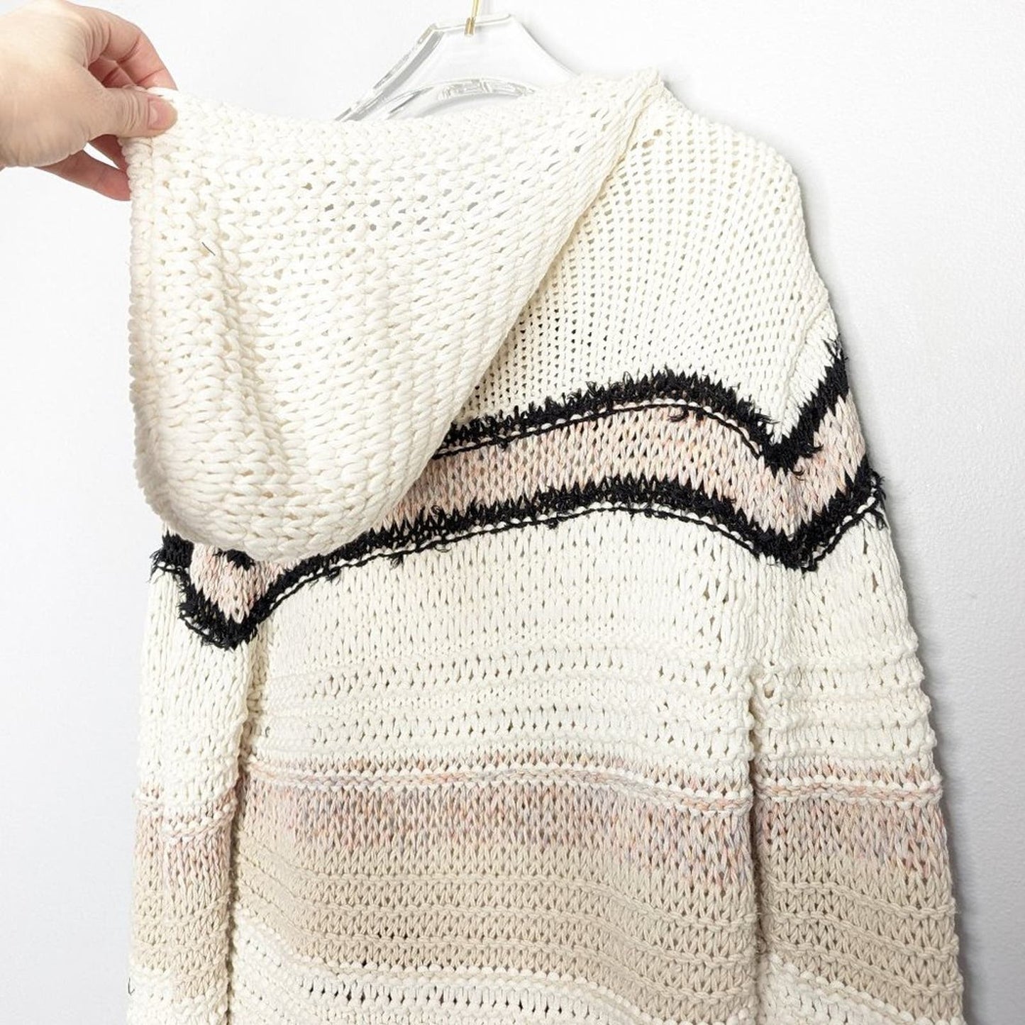 Rag and Bone Beige Striped Open Knit Oversized Sweater Long Sleeve Hooded XXS