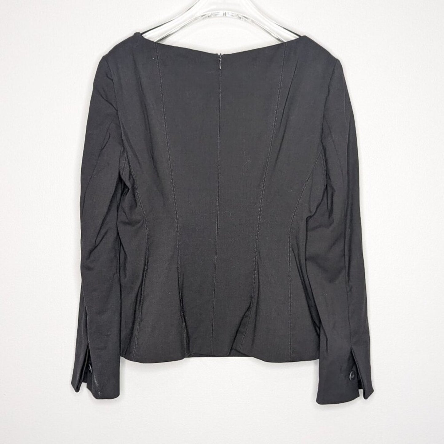 M.M. Lafleur Dark Gray The Rivka Top Washable Wool Twill Long Sleeve Square Neck