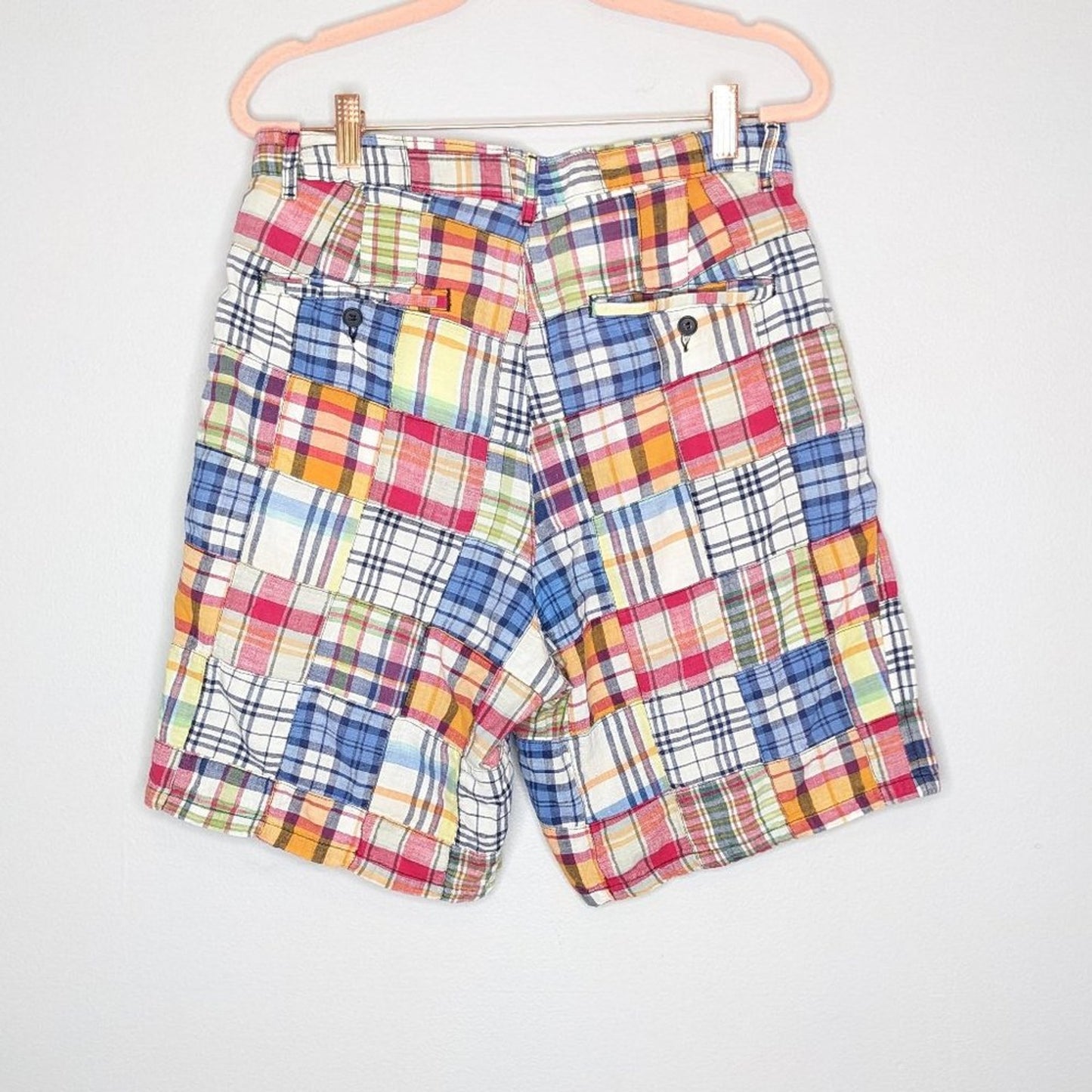 Polo Ralph Lauren Multicolor Madras Patchwork Shorts Vintage Pockets Size 30