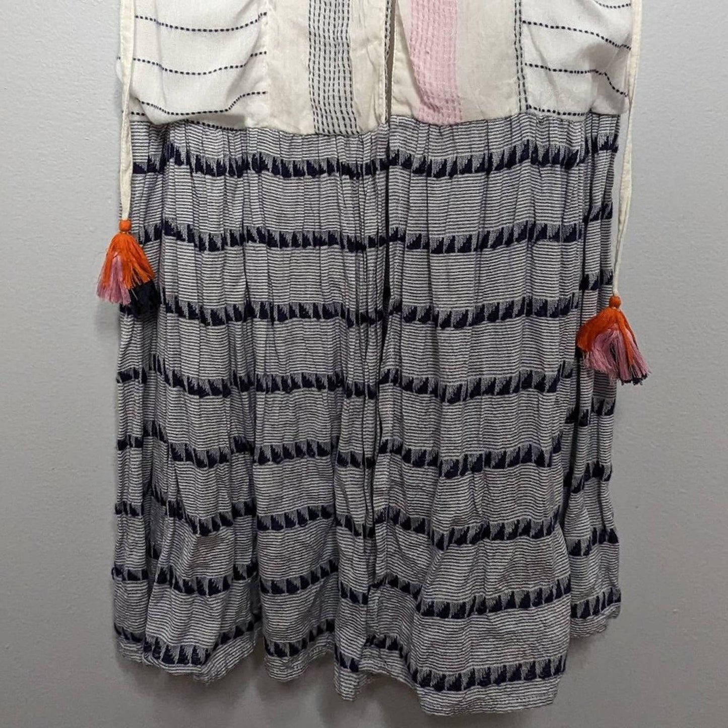 Tularosa White Villa Dress Calamar Stripe Maxi Button Front Tassel Detail XS