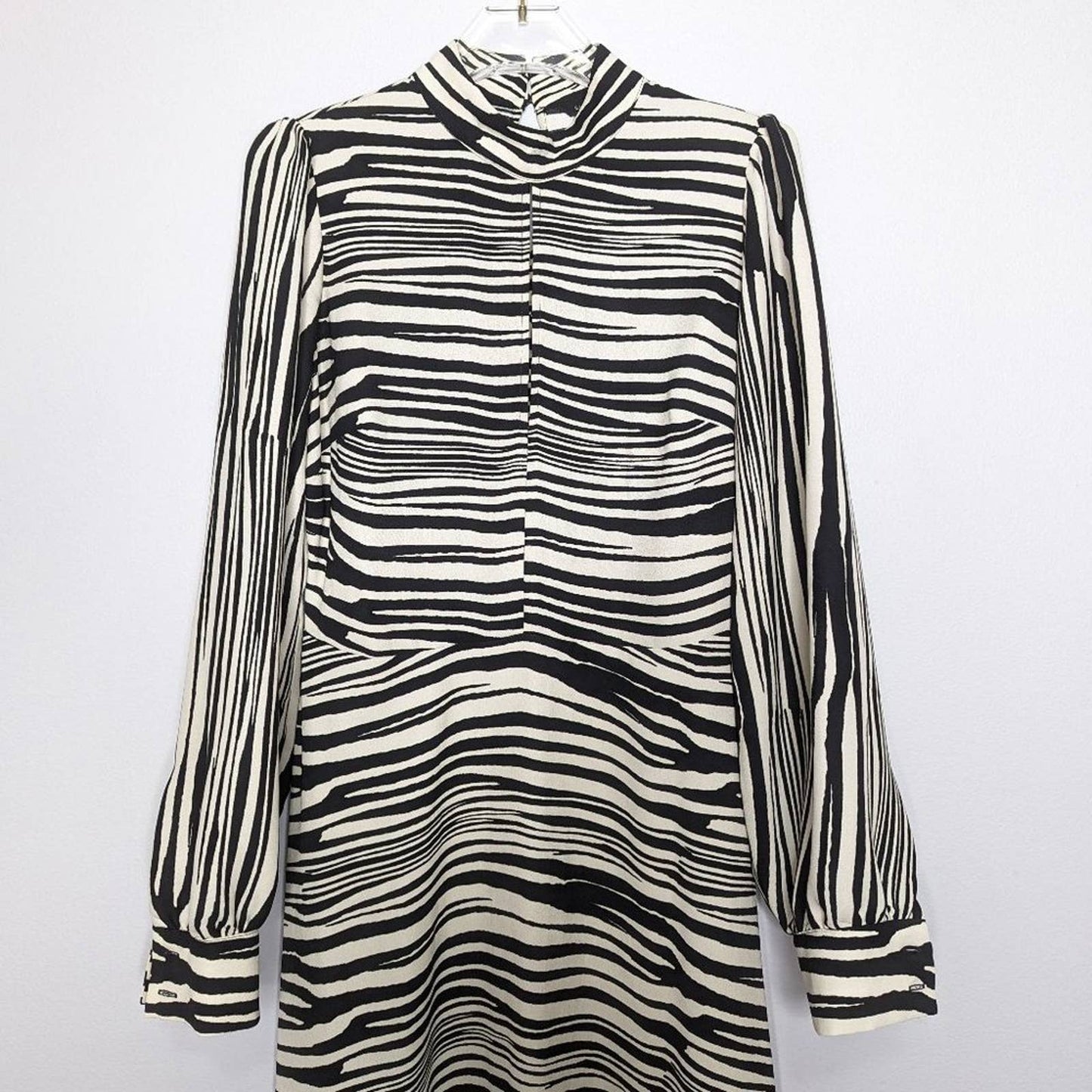 Banana Republic Black Zebra Striped Long Sleeve Midi Dress Mock Neck 4 NWT