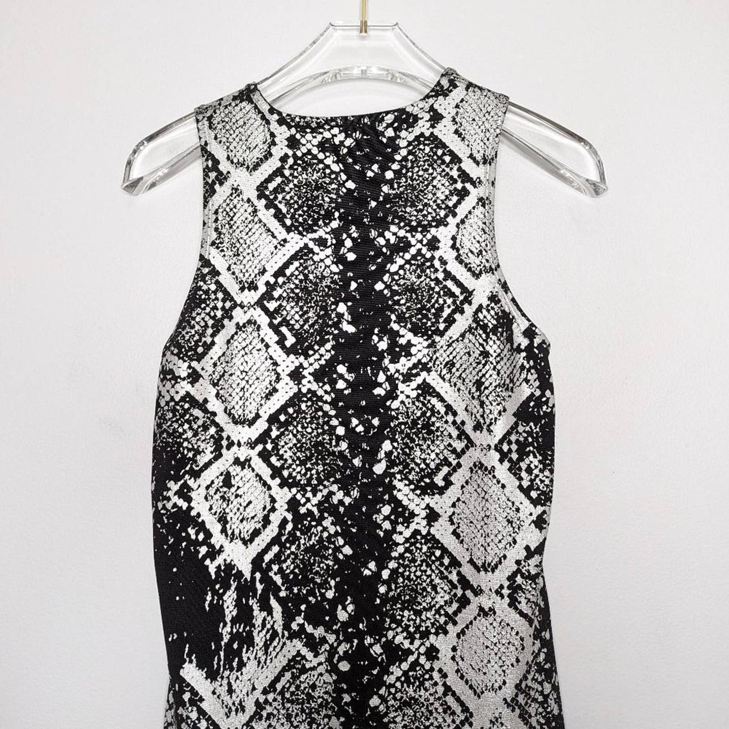 Parker Black Bodycon Mini Dress Silver Snake Print Sleeveless Metallic Size S